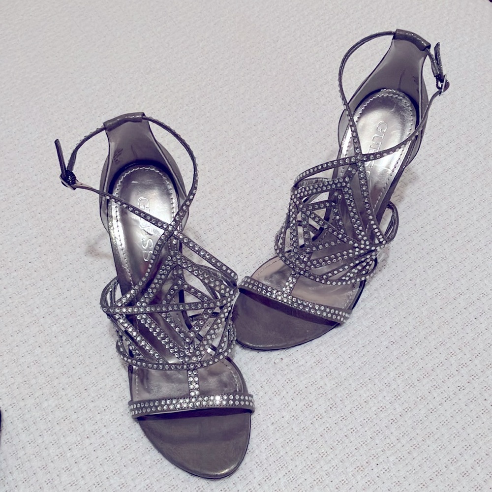 Hilonas Pewter and Silver rhinestone Stilettos Strappy Sandals